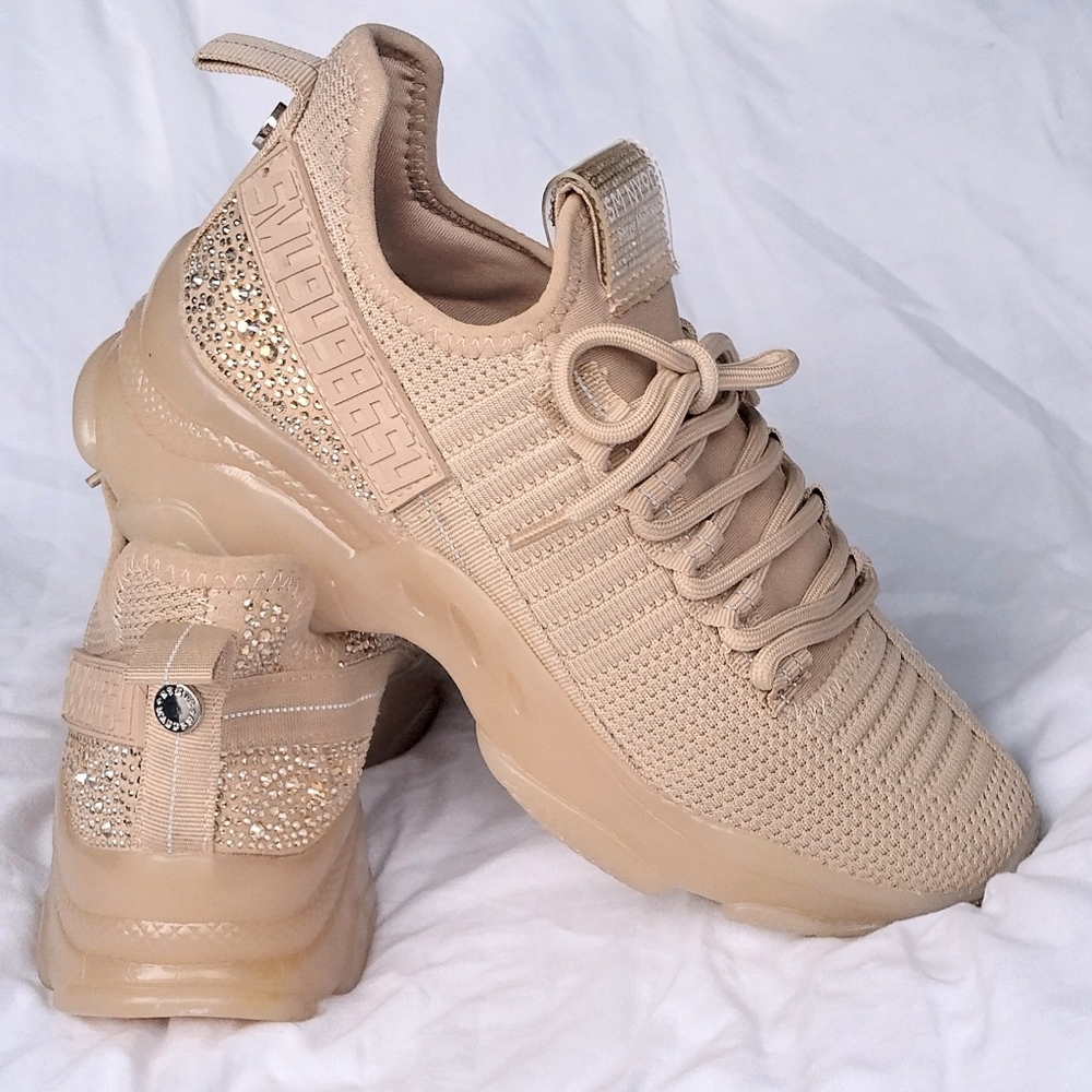 Steve Madden Tan Sneakers with Glitter Accents